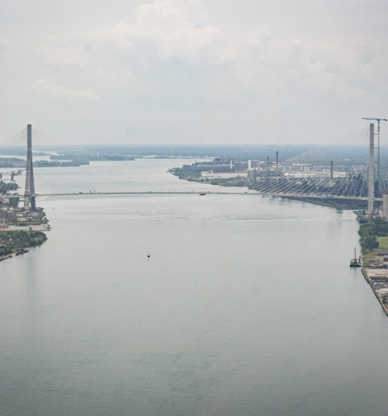 The Gordie Howe Bridge between Michigan and Ontario