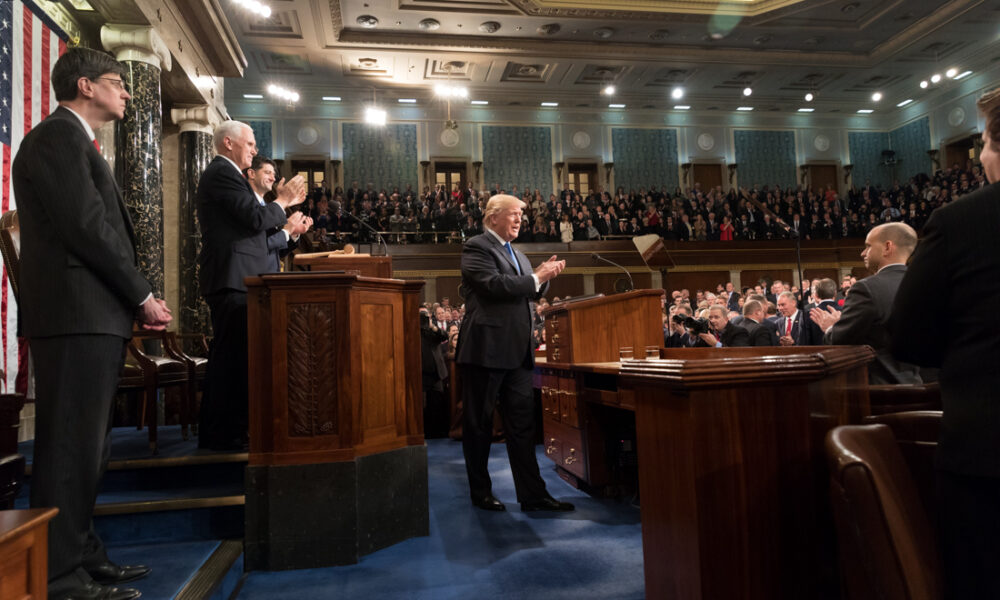 President Donald Trump delivering a State of the Union address in 2018