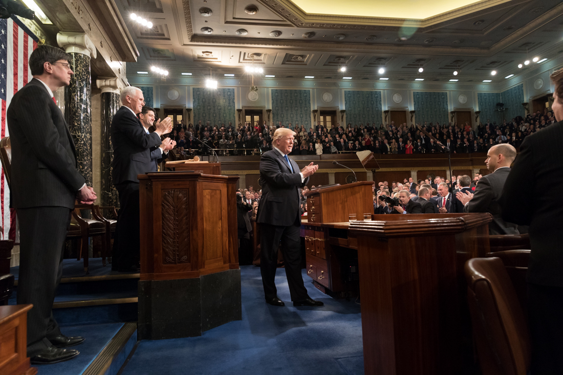 President Donald Trump delivering a State of the Union address in 2018