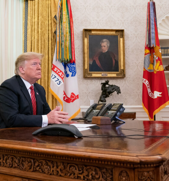 President Donald Trump participates in a video teleconference on Christmas Day, December 25, 2018, with military service members stationed abroad