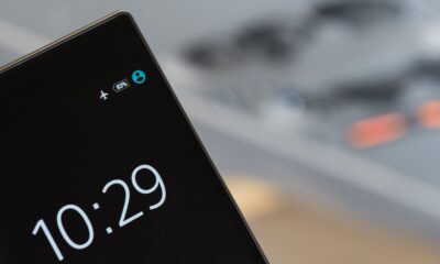 A smartphone display screen, showing the time and that the phone is in "airplane mode" with 83 percent battery charge