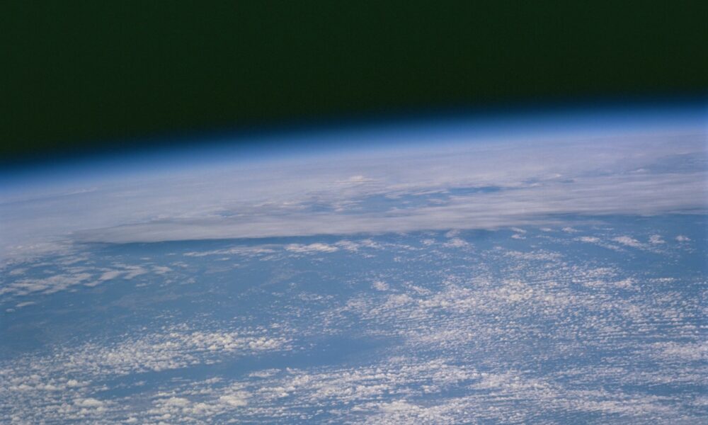 Looking down on Earth from space, specifically from low Earth orbit