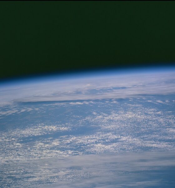Looking down on Earth from space, specifically from low Earth orbit