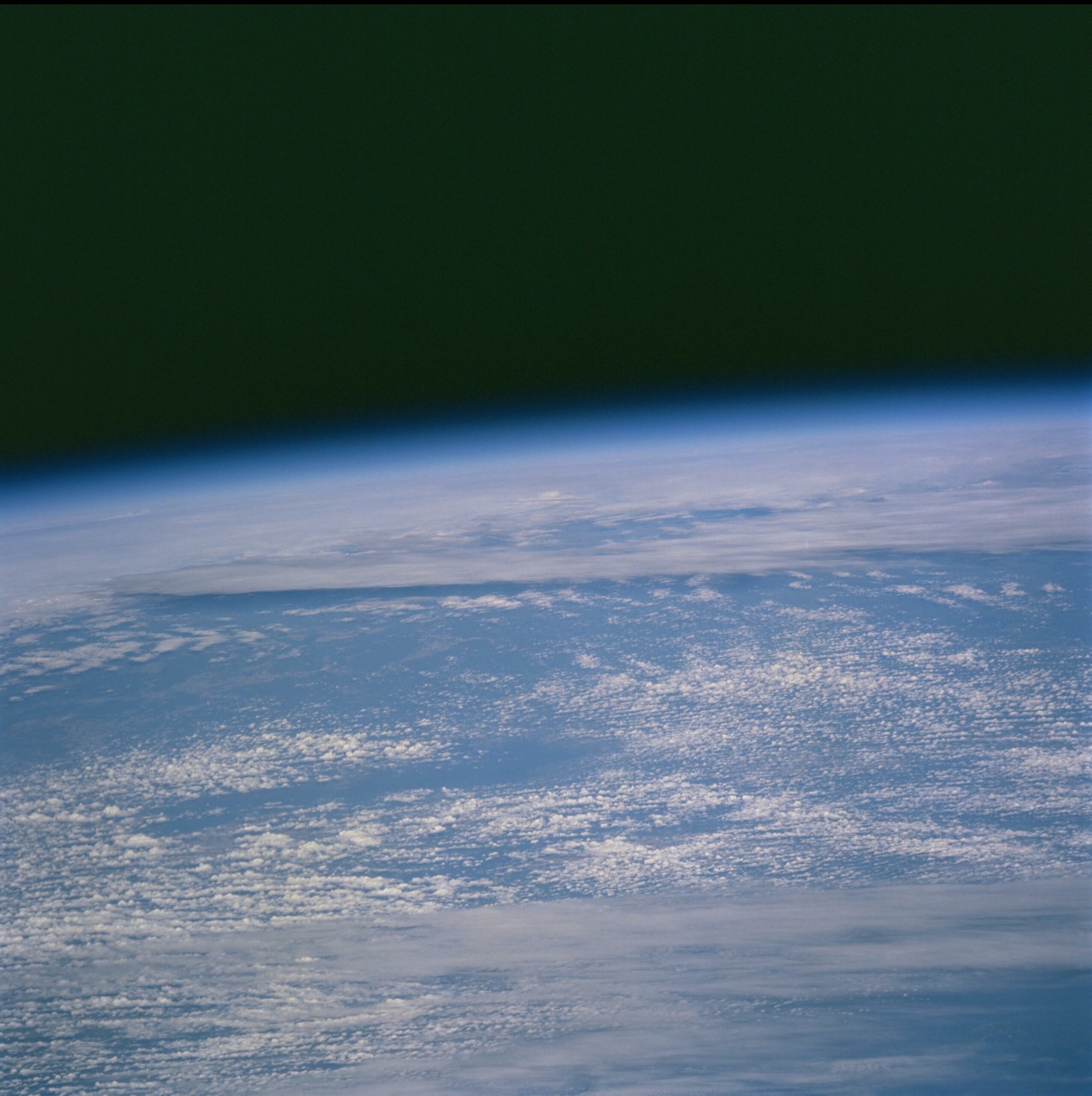 Looking down on Earth from space, specifically from low Earth orbit