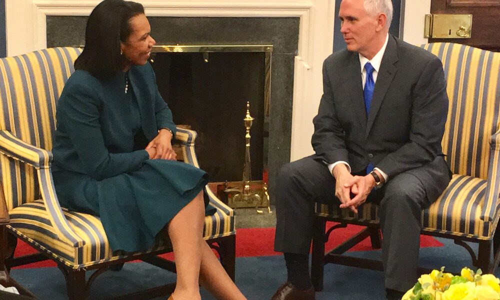 Then-Vice-President Mike Pence sits down with former SecState Condolezza Rice
