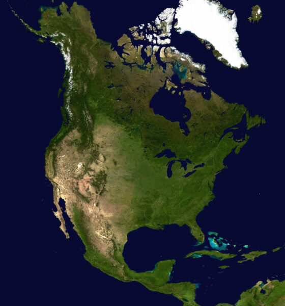 North America and Greenland satellite view