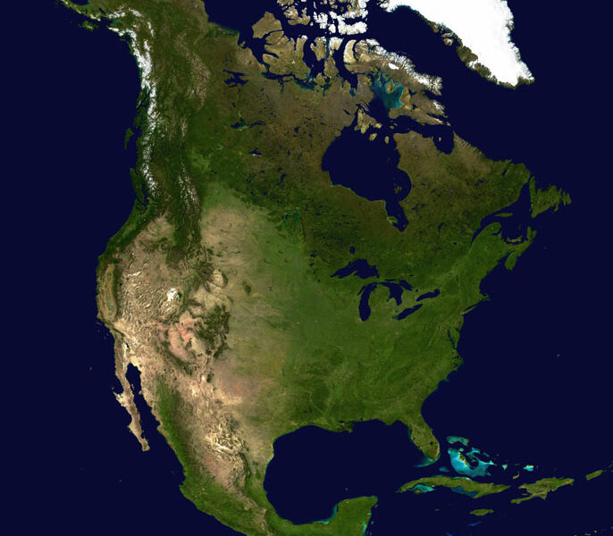 North America and Greenland satellite view