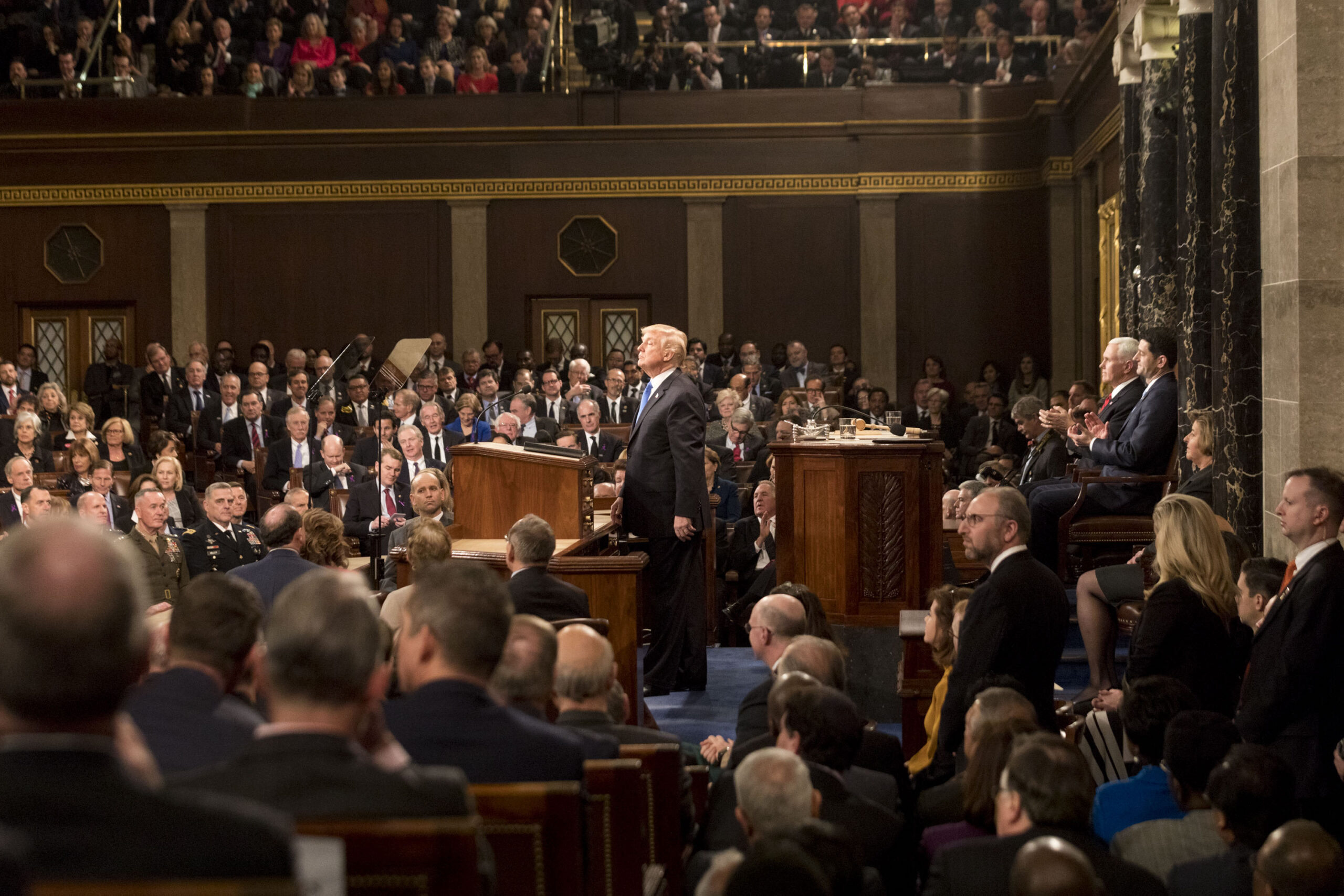 Donald Trump delivers a SOTU (State of the Union) address in January 2018 during his first term.