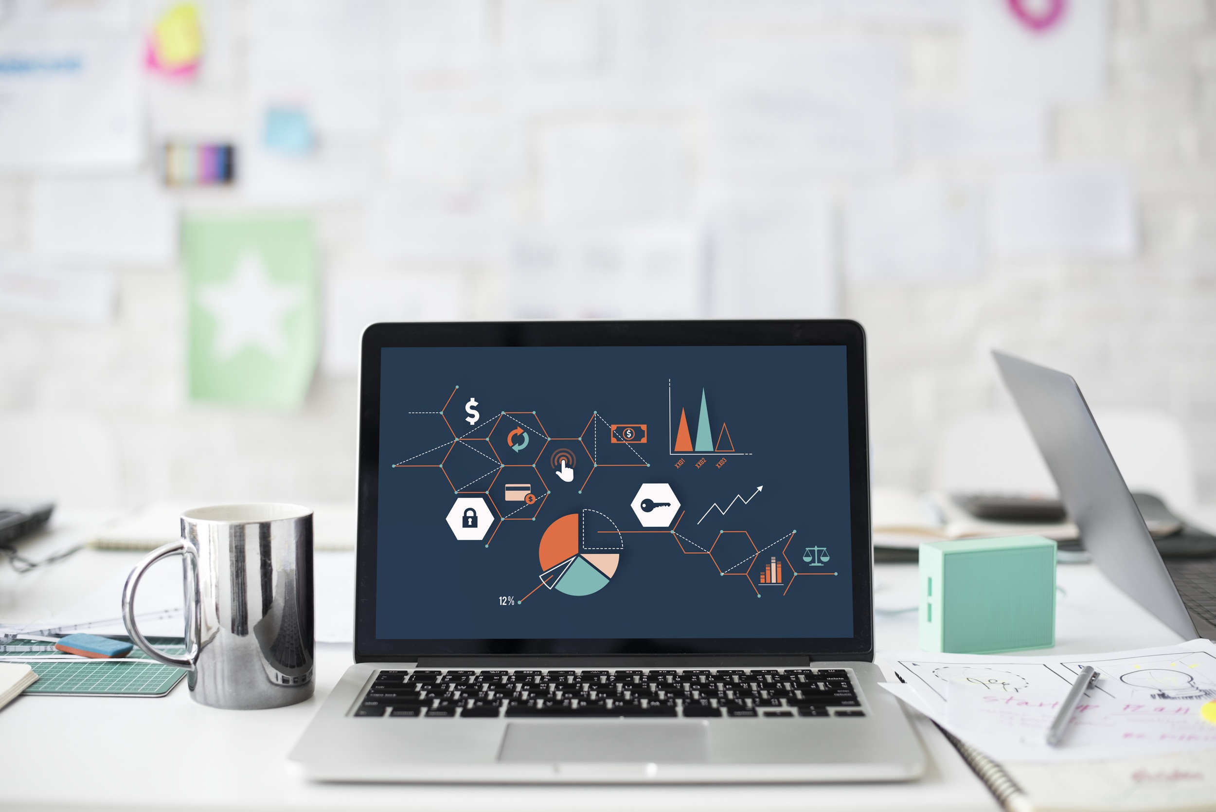 Stimulating creativity - a laptop with many charts showing