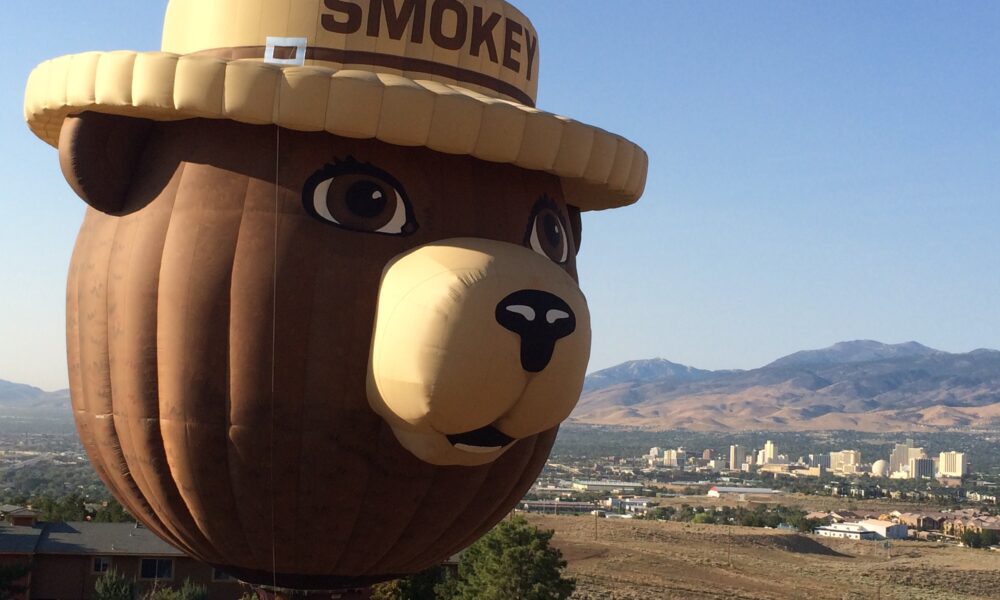 Smokey Bear head as a hot-air balloon
