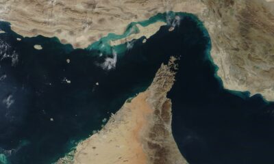 The Strait of Hormuz in true color, from the Moderate-resolution Imaging Spectrophotometer (MODIS), an instrument of the Terra satellite.