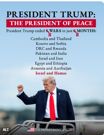 President Trump as the President of Peace, listing all the wars he has ended - and fast.