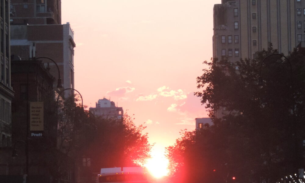 Manhattan, looking into the headlights of a bus on the M14 route