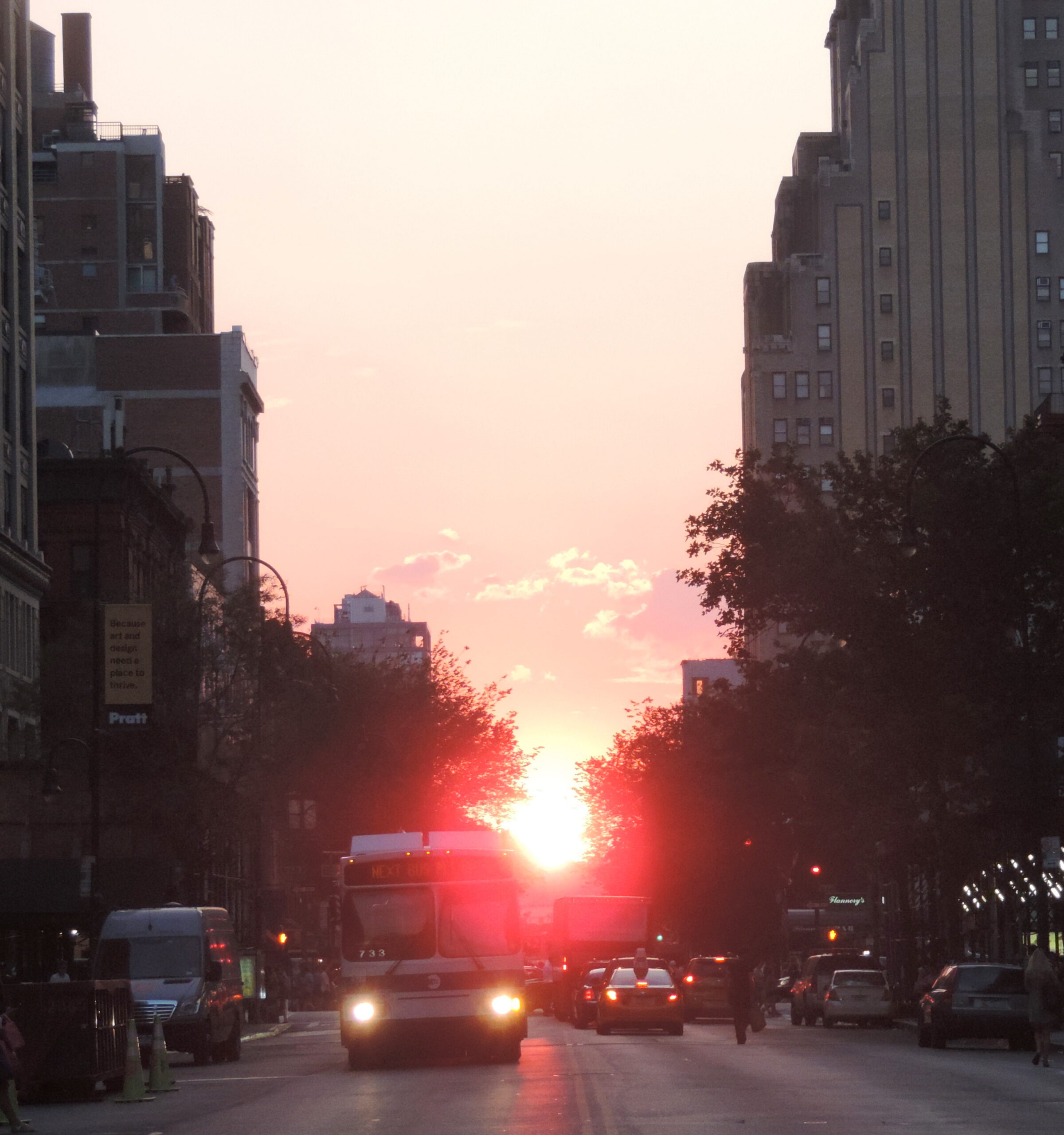 Manhattan, looking into the headlights of a bus on the M14 route