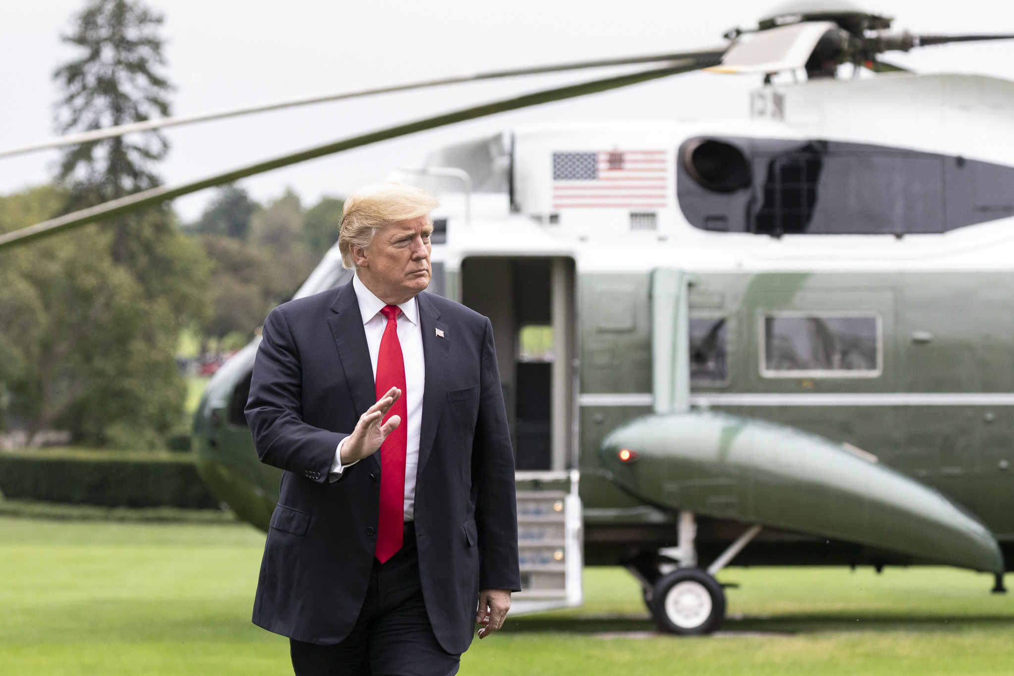 President Trump arrives on the White House South Lawn