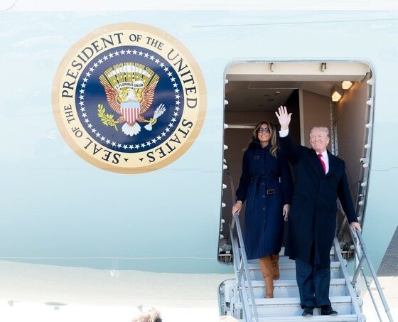 President and Mrs. Donald Trump arrive at Manchester-Boston Regional Airport