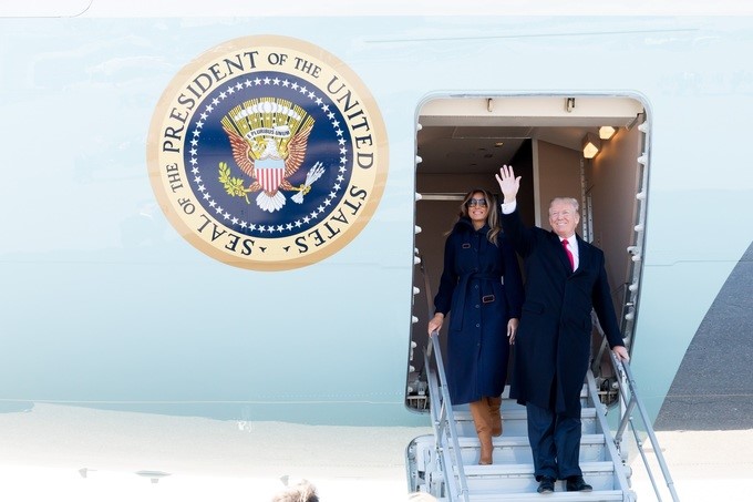 President and Mrs. Donald Trump arrive at Manchester-Boston Regional Airport