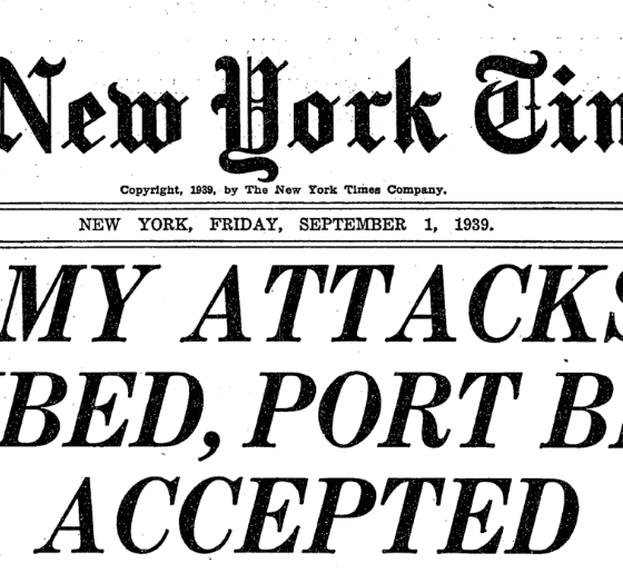 The New York Times masthead on September 1, 1939, as World War II arguably began.