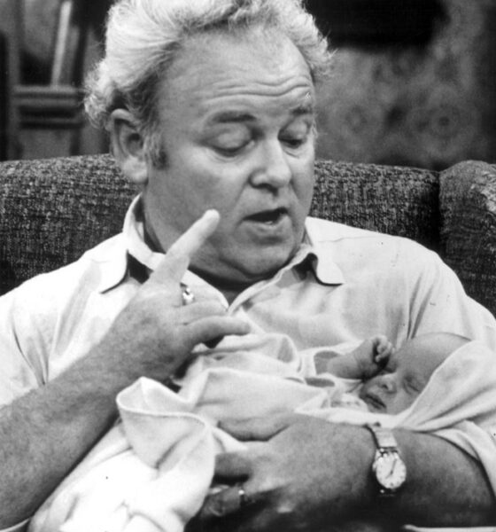 Archie Bunker sits in his favorite chair making a point, in a rare snapshot published without a copyright notice at a time when copyright notices mattered
