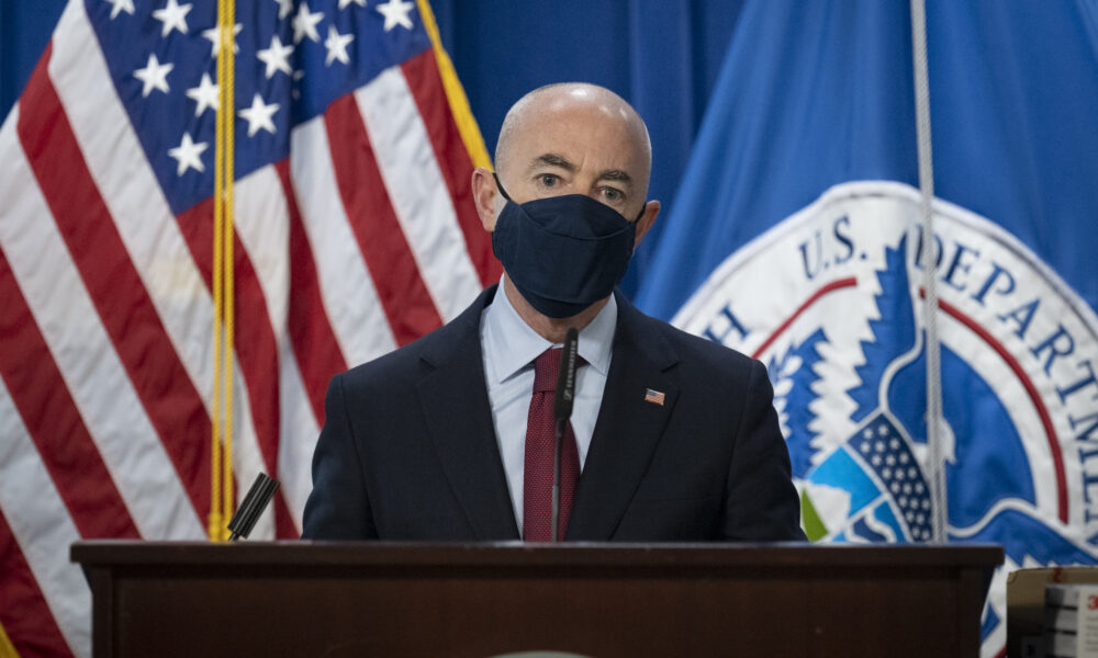 Alejandro Mayorkas, then Secretary of Homeland Security, discusses the proliferation of counterfeit N95 masks