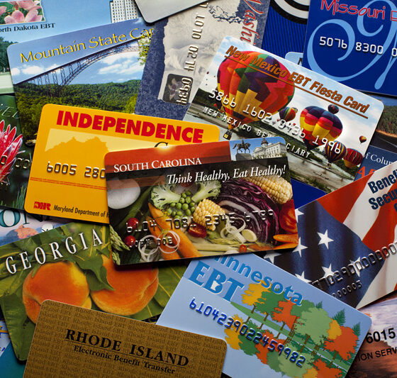 Electronic Benefit Transfer or EBT cards from several states, the current method of dispending food stamps