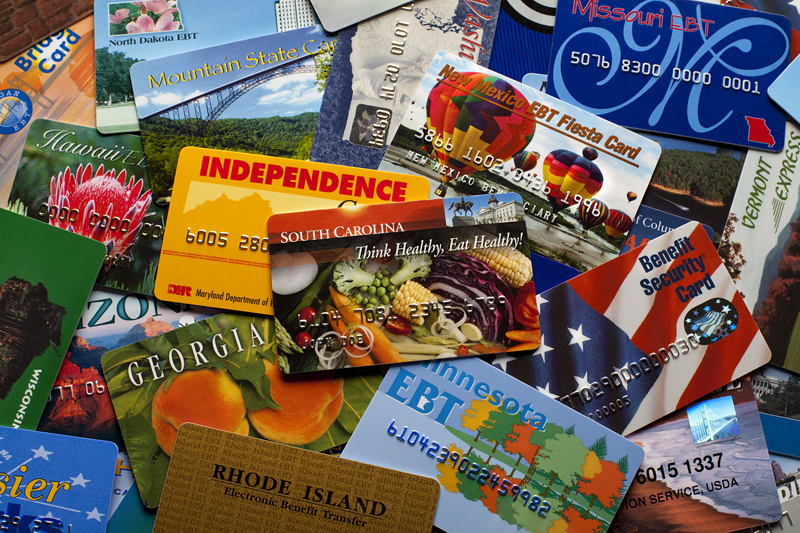 Electronic Benefit Transfer or EBT cards from several states, the current method of dispending food stamps