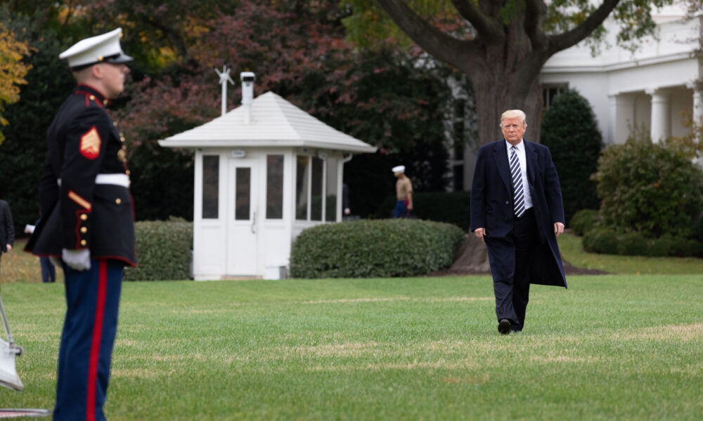 President Trump departs the South Lawn of the White House in his first term