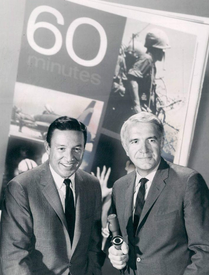 Sixty Minutes promotional still featuring (L->R) Mike Wallace and Harry Reasoner