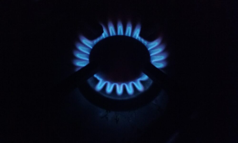 Natural gas burning on a gas stove
