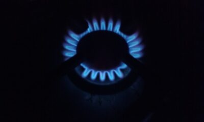 Natural gas burning on a gas stove