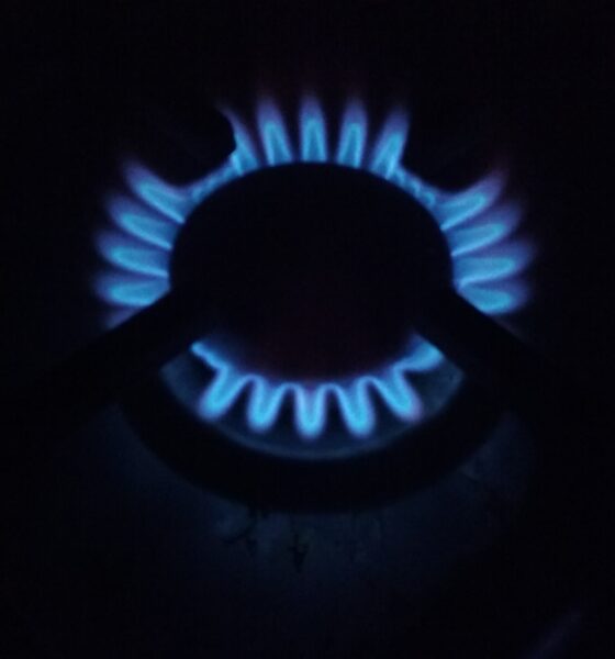 Natural gas burning on a gas stove