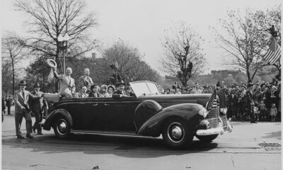 President Harry S Truman and his Vice-President in an open car