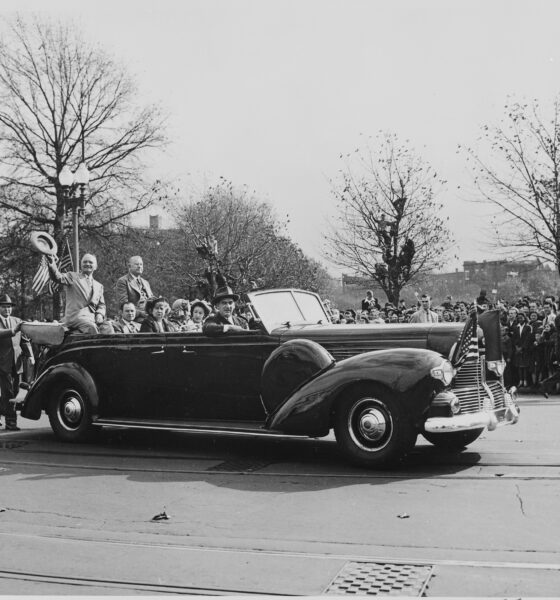 President Harry S Truman and his Vice-President in an open car