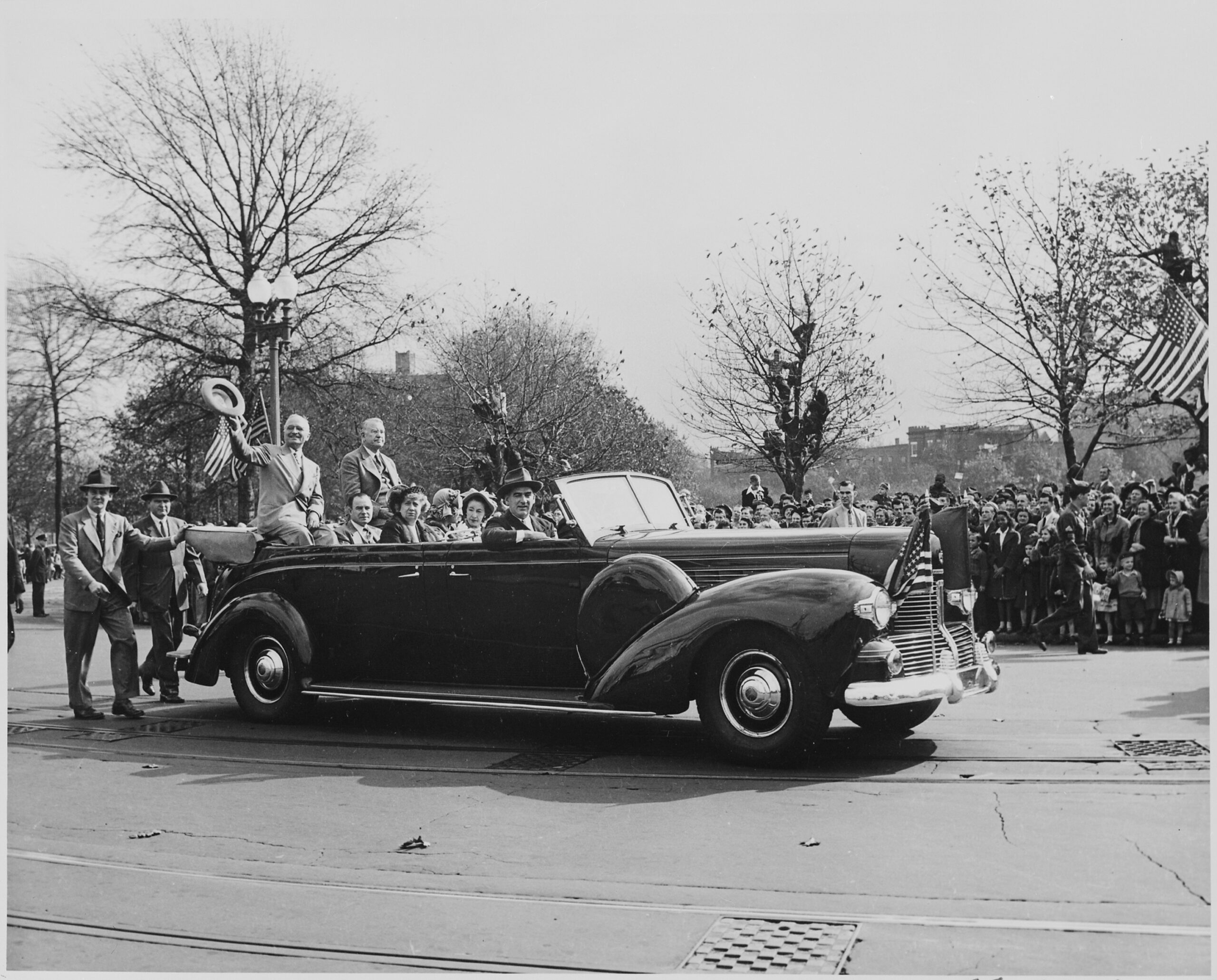President Harry S Truman and his Vice-President in an open car