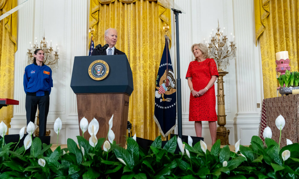 Joe Biden (then-President), with FLOTUS Jill Biden and Astronaut Jasmin Moghbeli