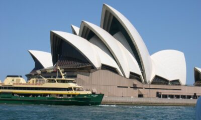 The Sydney Opera House, overlooking Sydney Harbor, two icons of Australia