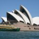 The Sydney Opera House, overlooking Sydney Harbor, two icons of Australia