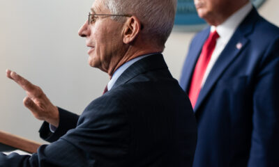 Anthony Fauci (foreground) and Donald Trump