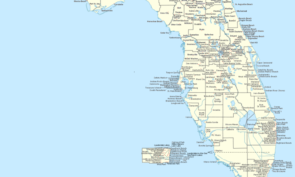 Florida, showing all its incorporated municipalities