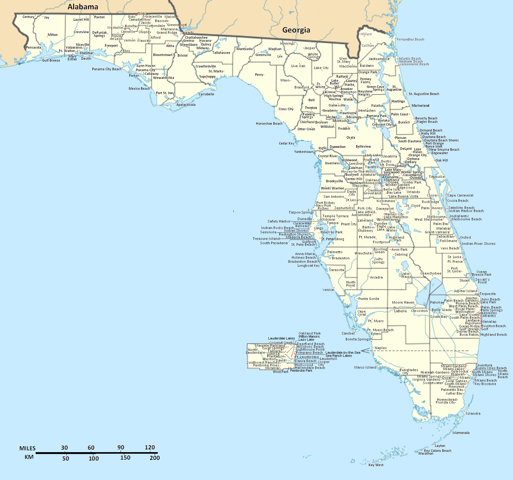 Florida, showing all its incorporated municipalities