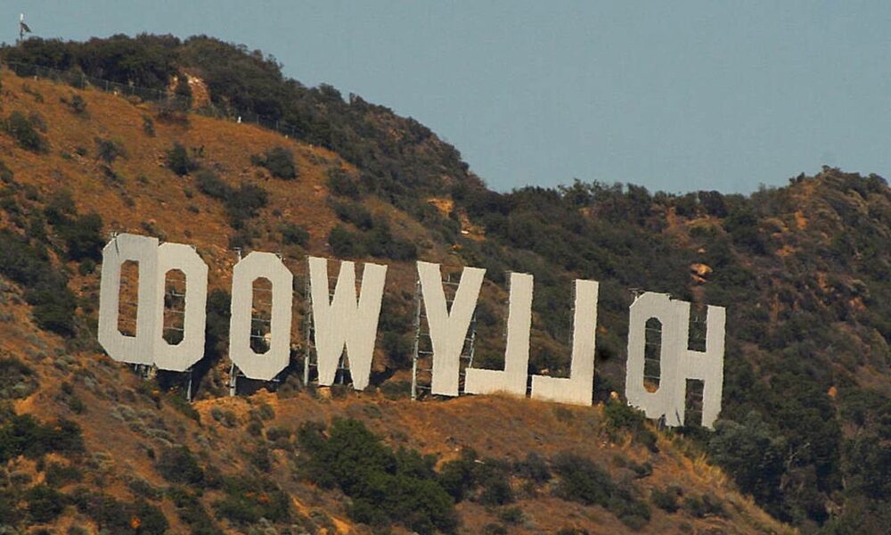 Hollywood sign backwards - looking toward it from Griffith Park