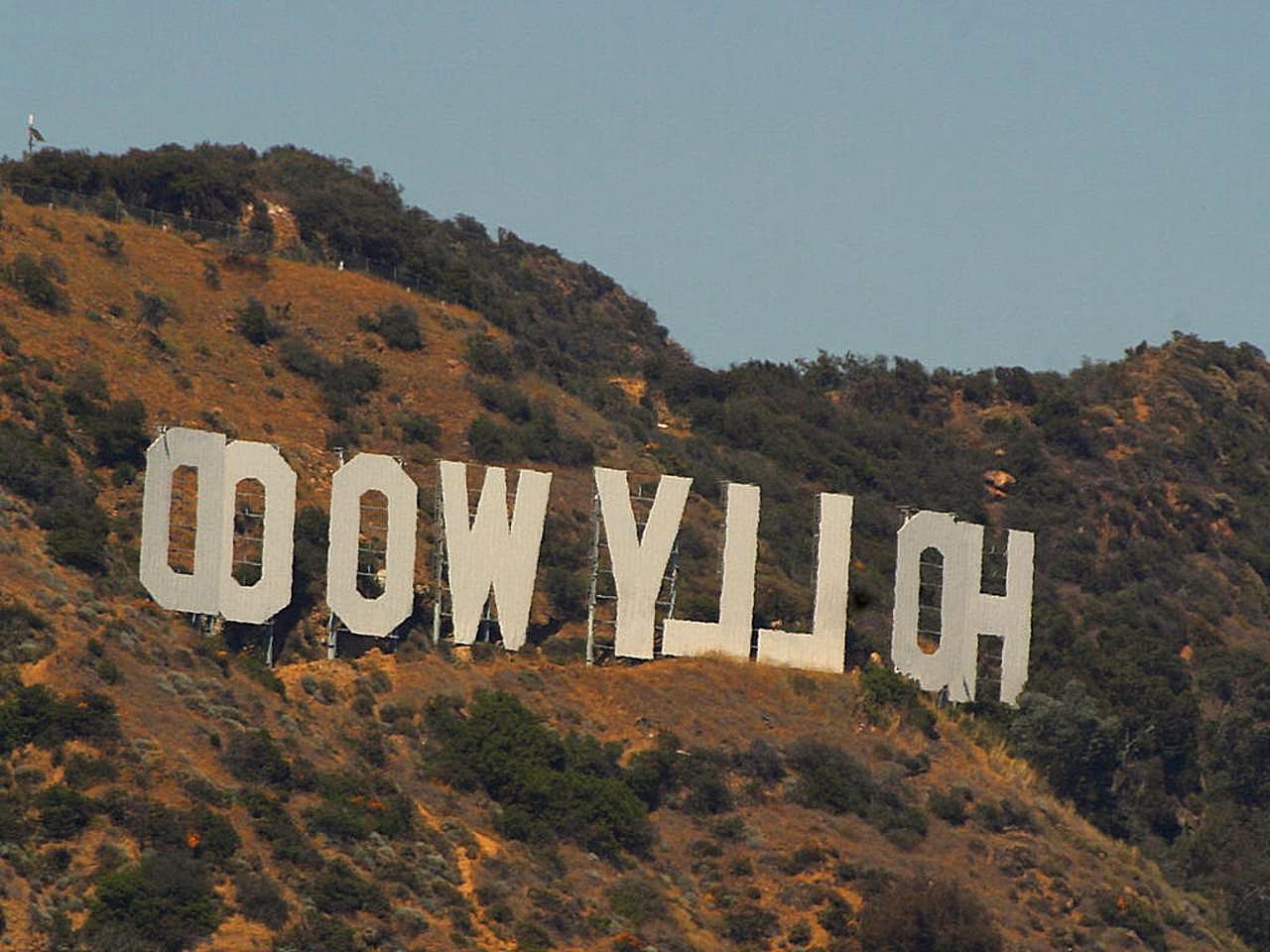 Hollywood sign backwards - looking toward it from Griffith Park