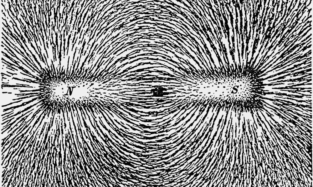 Permanent bar magnet showing poles and magnetic field lines