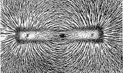 Permanent bar magnet showing poles and magnetic field lines