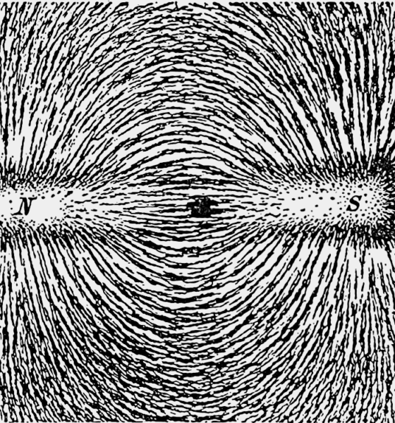 Permanent bar magnet showing poles and magnetic field lines