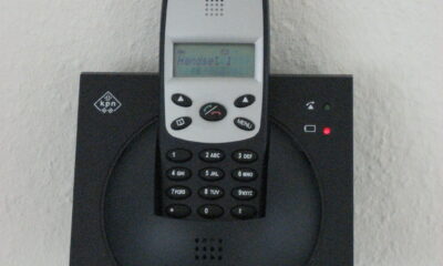 A modern telephone base and handset
