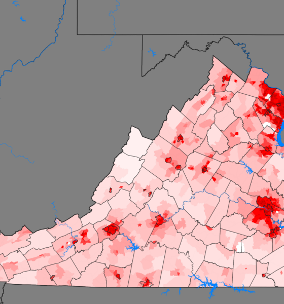 Virginia, showing population density in various governing units