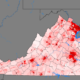 Virginia, showing population density in various governing units